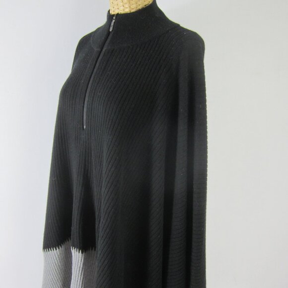 Lululemon On the Go Merino Wool Knit Poncho Sweater OS 1/4 Zip Ribbed Black Gray - Picture 2 of 10